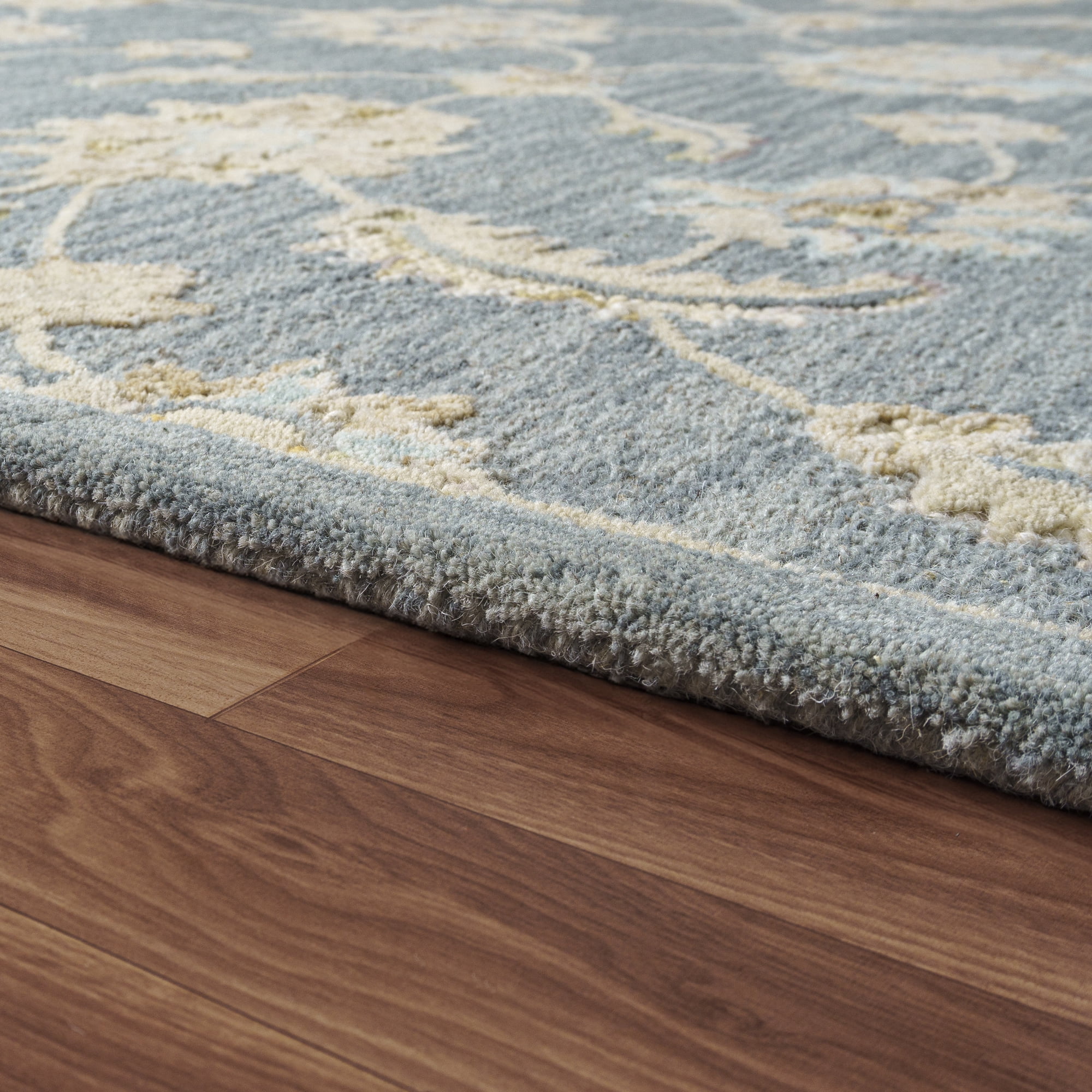 Ox Bay Elaine Floral Classic Hand-Tufted Wool Indoor Runner Rug, Stone Blue/Beige, 2'6" x 8'