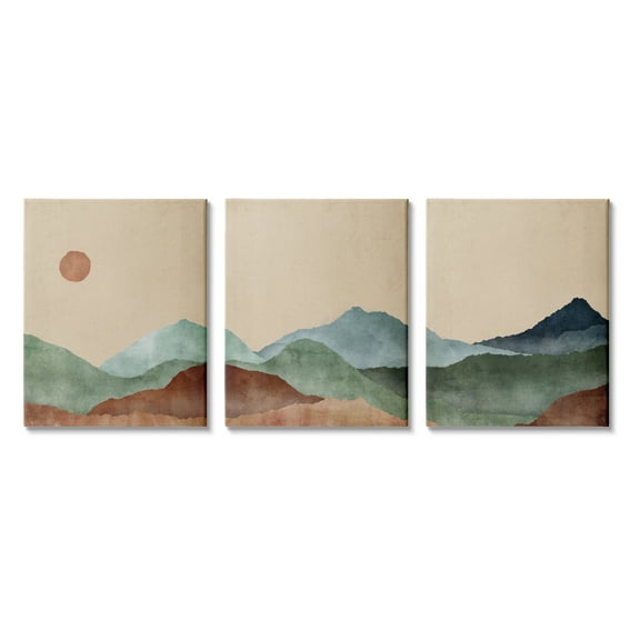 Stupell Abstract Mountains Landscape Moon Landscape Painting Gallery Wrapped Canvas Print Wall Art, Set of 3