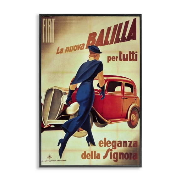 Stupell Industries Antique Vehicle & Woman Advertisement Advertisements Painting Black Framed Art Print Wall Art, 12 x 18