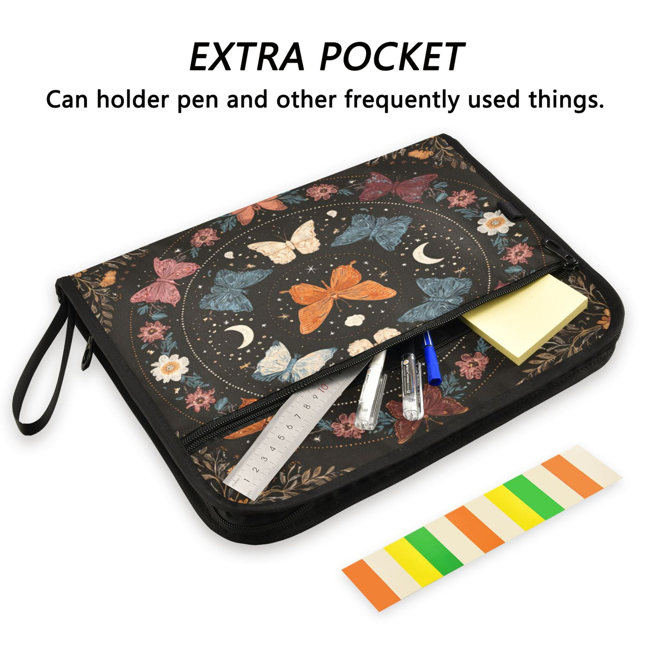 Accordion File Organizer with Zip Closure 13 Pockets Expanding File Folder Letter A4 Paper Document Organizer for Home Office Colorful Butterflies with Flowers