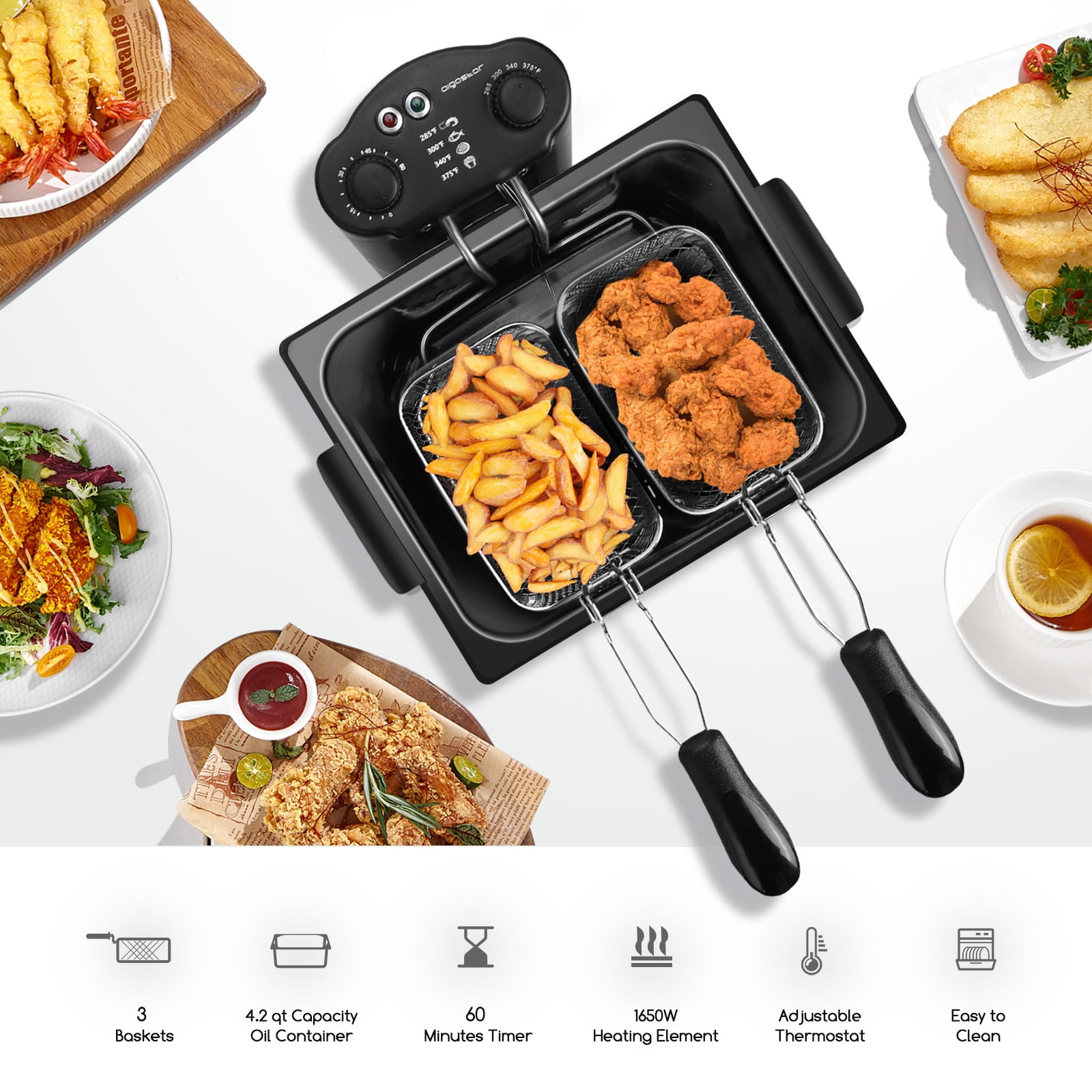 ARLIME Deep Fryer with 2 Baskets, 5.3 Qt/5L Electric Fryer with Adjustable  Temperature & Timer, Removable Oil-Container & Lid w/View Window, Stainless