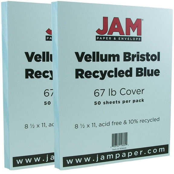 JAM Paper Vellum Bristol, 8 1/2 x 11, Blue Vellum, 67lb, 100 per Pack