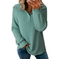 thumbnail image 5 of BiZtdJrK Women's Cotton Knitted Long Sleeve Lightweight Tunic Sweatshirt Tops Lapel Collar Solid Pullover Green XL, 5 of 7