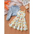 thumbnail image 4 of Girls 2pcs Long Sleeve Denim Button Coat & Straps Floral Print Flare Dress Trendy Casual Kids Outdoor Clothes For Spring And Autumn, 4 of 7