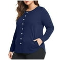 thumbnail image 1 of cfhntfmh Plus Size Tops for Women Long Sleeve Button down Shirts Casual Spring Summer Crew Neck Blouses Trendy Clothes, 1 of 6