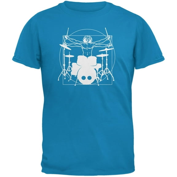 Vitruvian Man Drummer Sapphire Blue Adult T-Shirt - 2X-Large