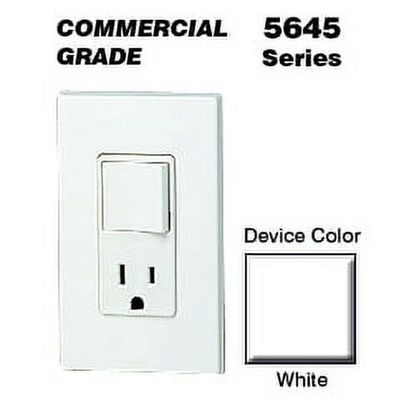 Leviton 5645-W 15 Amp, 120 Volt, Decora 3-Way/AC Combination Switch, Commercial Grade, Grounding, White
