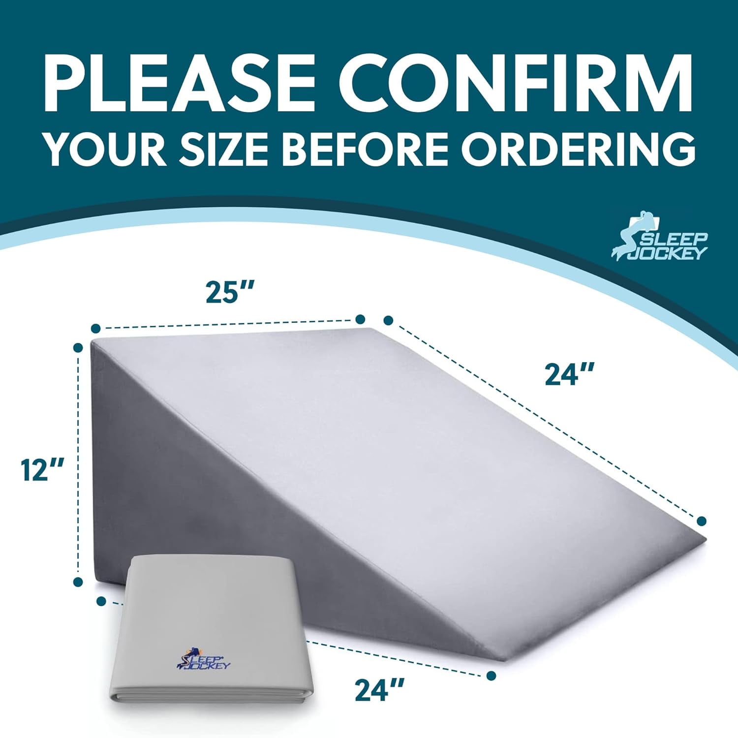 Sleep Jockey Pillow Cover for Bed Wedge - Ultrasoft Bamboo Wedge Pillow Case Cover with Zipper - Multiple Sizes to fit Most Sleep Wedges - Easy Care, Long Lasting (12", Light Gray)