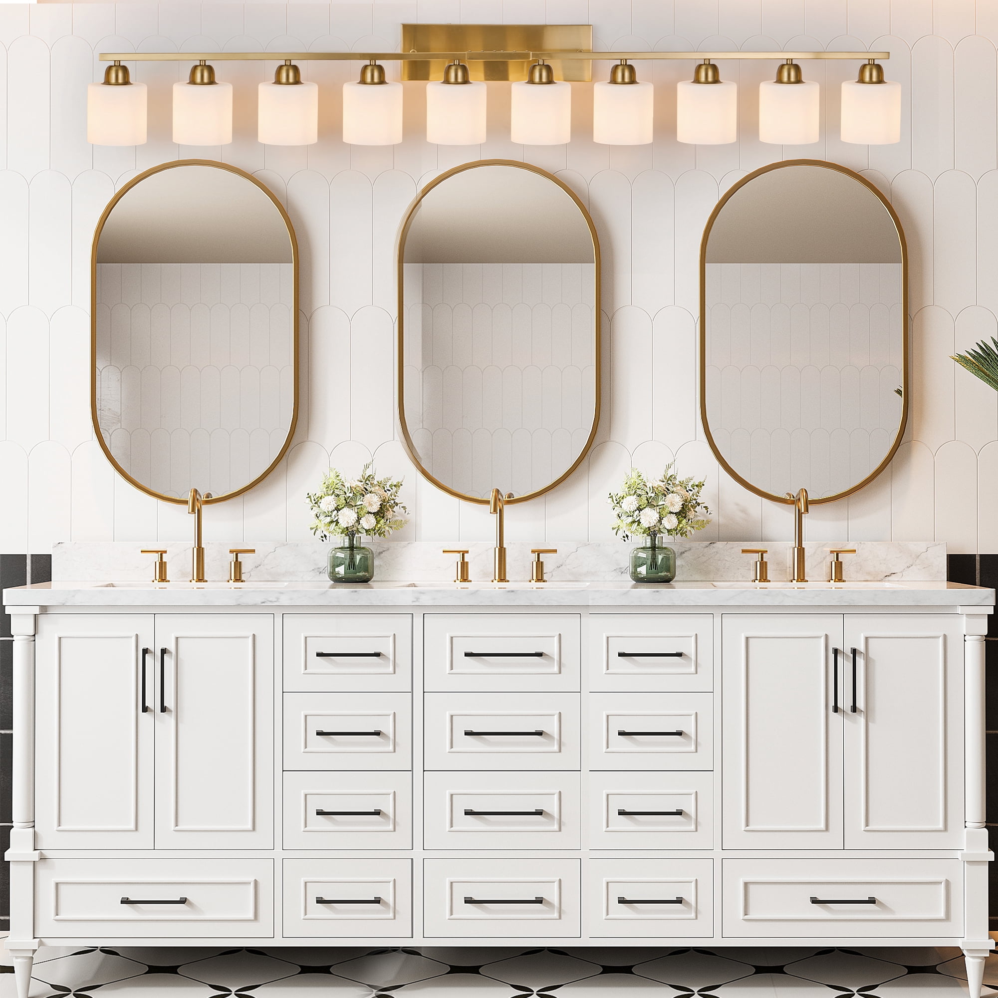 Miniyam 65 in 8 Light Gold Vanity Light for Bathroom, Wall-Mounted Fixtures Over Mirror, E26, No Bulbs Included