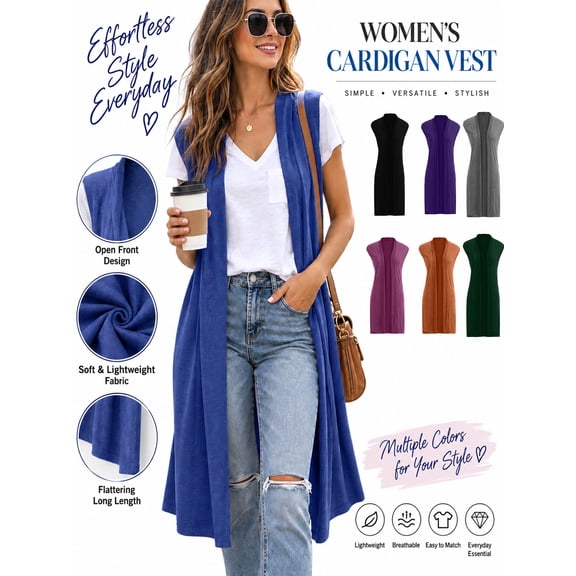 APEXFWDT Women Casual Sleeveless Open Front Vest Long Cardigan Tops Coat Womens Cozy Trendy Sweater Duster Long Vest
