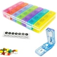 thumbnail image 1 of Pastillero Semanal 4 tomas con cortador de pastillas, Pastillero de Viaje 7 Días, Pastilleros Diario con 28 Compartimentos, Pill Organizer para Vitaminas, Suplementos y Medicamentos (Multicolor), 1 of 4