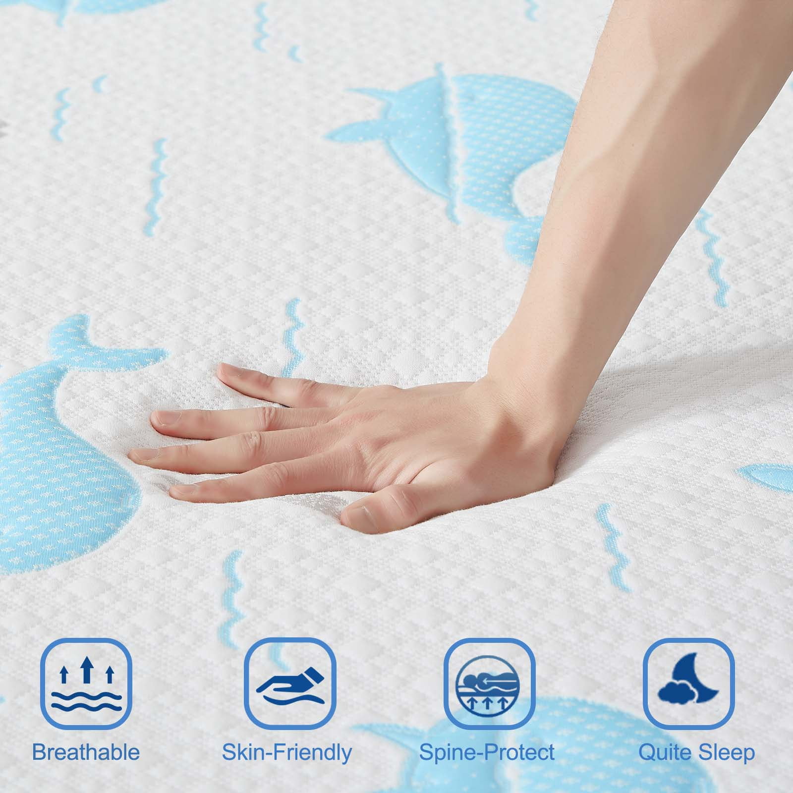 5 Inch Twin Mattress for Kids, Removable Washable Cover with Dolphin Pattern Cooling Memory Foam Medium Feel, Bed-in-a-Box