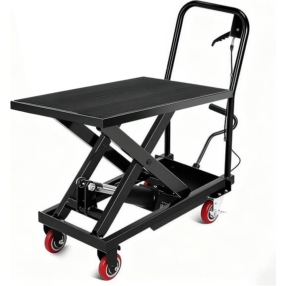 QinaQin 330 LBS Hydraulic Lift Table Cart,Single Scissor Lift Table,Adjustable Height,Hydraulic Lift with Locking Wheels for Material Handling,Black