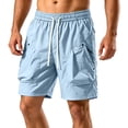 thumbnail image 2 of Big Mens Lightweight Relaxed Fit Quick Dry Work Cargo Shorts, Elastic Waist Drawstring Hiking Shorts with Durable Zipper Pockets for All-Day Outdoor Activities Size 3XL Light Blue, 2 of 9