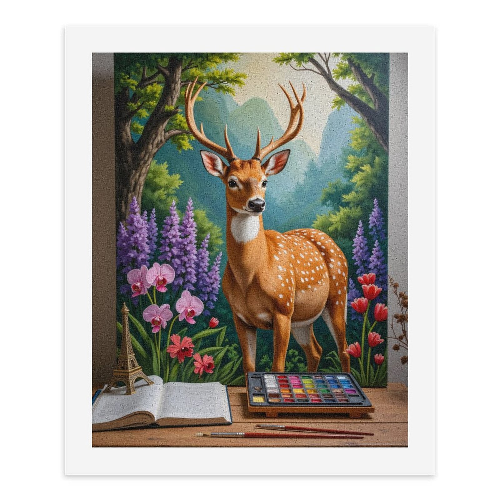 Paint By Numbers Kit for Adults Beginner - Deer In Floral Forest Painting Art DIY Canvas Painting Kits for Adults, Frameless Paint By Number for Adults for Home Wall Decor 16x20 Inch