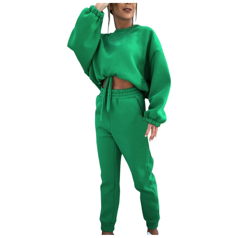 WANYNG jumpsuits for women Tracksuit Autumn And Winter New Fashionable  Solid Color Sweater Pants Casual Set pants for women Green L