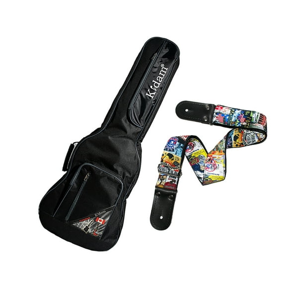 PAQUETE Estuche para guitarra eléctrica Funda para guitarra Gig bag, guitar case para trasporte y protección, color negro bordes grises + Tahali strap correa Kidam NUEVA YORK