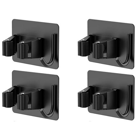 

Broom Holder 4 Pcs Self Adhesive Mop Holder with Hooks Hanger Self-Adhesive Broom Holder for Kitchen Black
