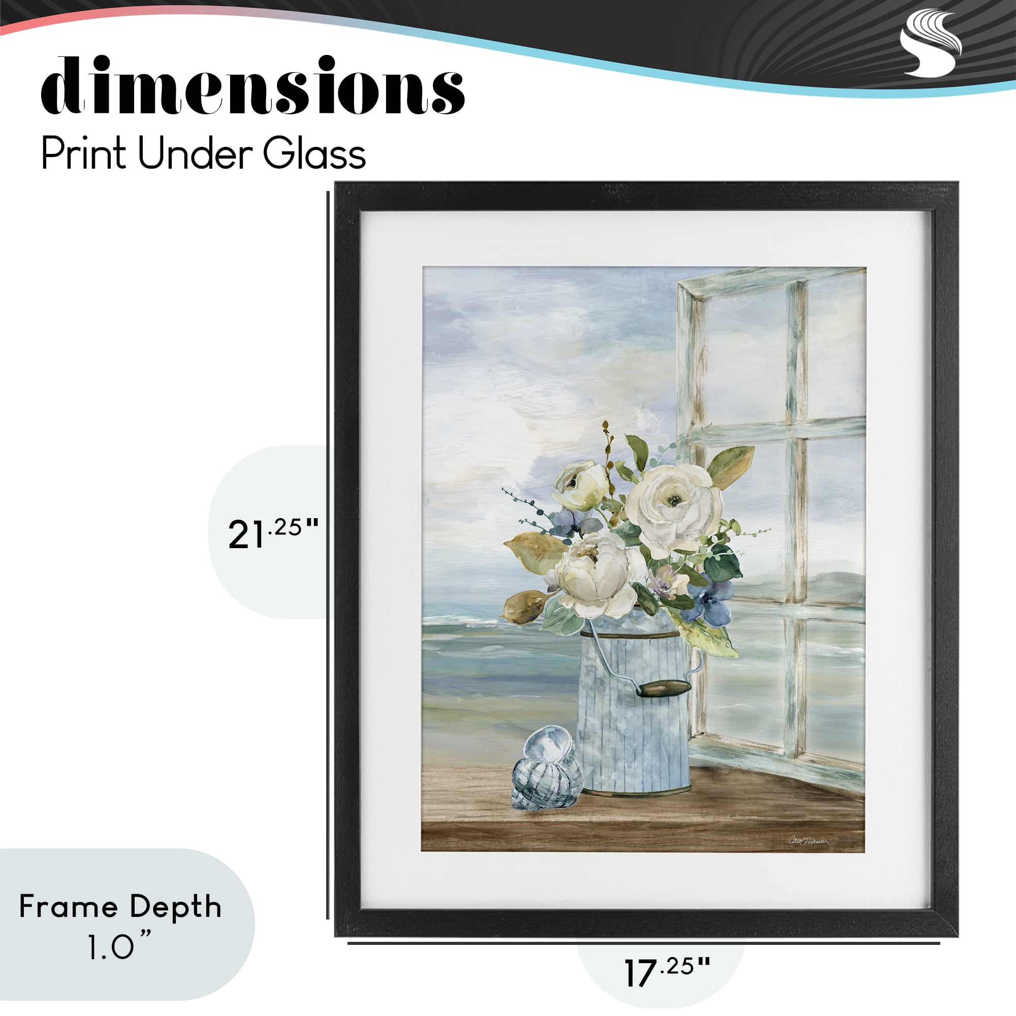 Stupell Industries Seaside Florals on Windowsill Black Framed Print Under Glass, design by Carol Robinson