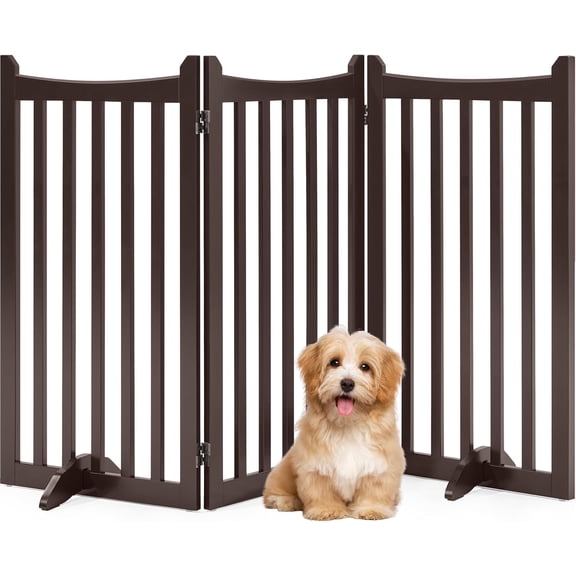 CRXX 36'' Tall Indoor Wooden Dog Fence - 3-Panel Foldable Freestanding Pet Gate with 2 Support Feet, 60''L × 36''H Espresso Pet Barrier for Doorways, Porch, Stairs & Kitchen
