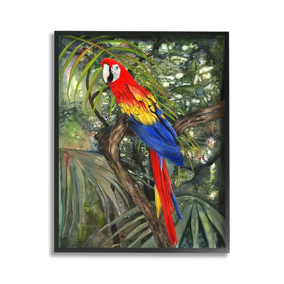 Stupell Industries Parrot Among Branches Animals & Insects Painting Black Framed Art Print Wall Art, 11 x 14