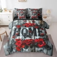thumbnail image 1 of Red Roses Comforter Set Twin,Rustic Farmhouse Teal Wooden Board Bedding Set,Romantic Valentine's Day Bed Set 7 Pieces(Comforter+Fitted+Flat Sheet+Pillowcase+Pillow Cover), 1 of 1
