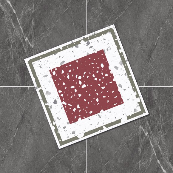 Zhuge Floor stickers self-adhesive living room floor beautification PVC tiles terrazzo texture anti slip decoration floor stickers waterproof (12 pieces, red)