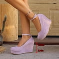 thumbnail image 4 of Crunowin Women's Wedge Heel Sandals, One Button Round Toe Waterproof Sole Spring Style Sandals Purple, 4 of 9