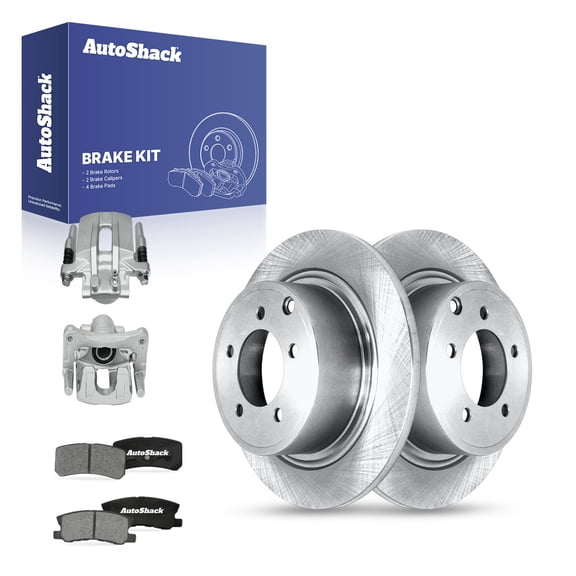 AutoShack Rear Solid Brake Rotors   Ceramic Pads   Calipers 8-PC Brake Kit Replacement for 2010-2017 Jeep Patriot 2007-2017 Jeep Compass 2008-2013 Dodge Avenger 2011-2014 Chrysler 200 11.89" (302 mm)