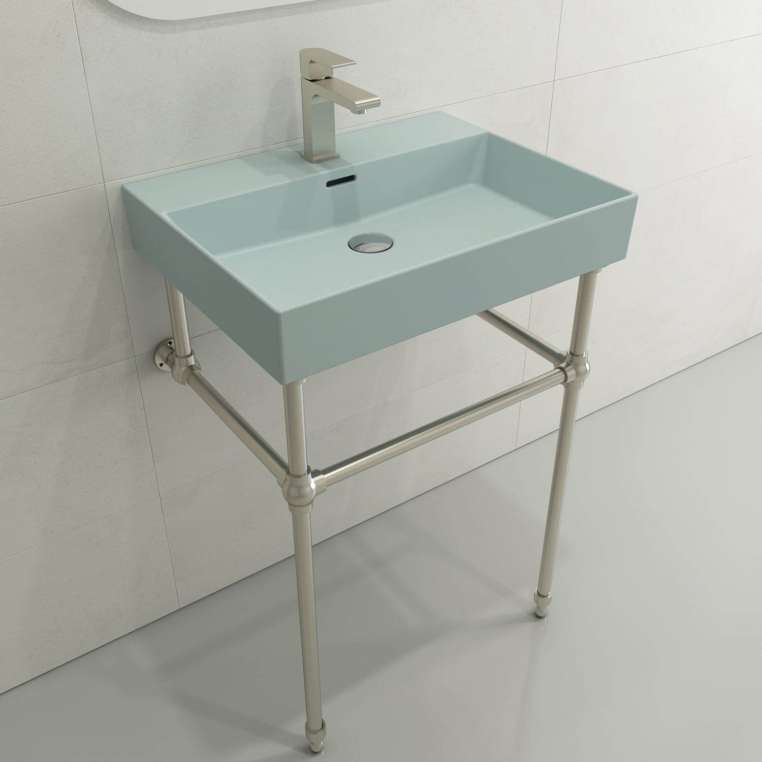 BOCCHI 1376-029-0126 Milano Sink Fireclay 24" 1-Hole + Overflow Matte Ice Blue