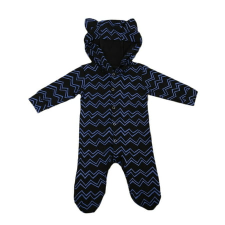 

Infant Baby Boys Hooded Romper Cartoon Cute Ears Striped Footed Bodysuit
