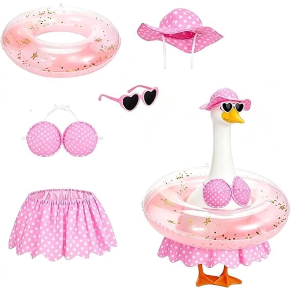 Hawaiian Porch Goose Summer Outfits with Sunglasses and Wreath Goose Clothes Fits 23" Geese Statue, Goose Bikini Costume for Summer Outdoor Garden Lawn Art Decor