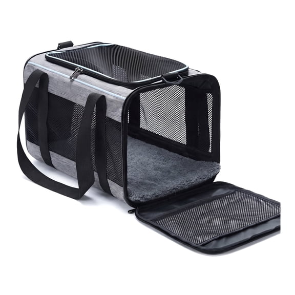 17.5"x11"x11" Soft-Sided Cat & Dog Carrier for Pets Up to 16 Lbs, Travel Pet Carrier with Fleece Bed, Mesh Ventilation, Top & Side Entry, for Small Dogs Cats Puppy – Under-Seat Airline Friendly