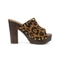 thumbnail image 3 of BLISSFUL STEP Women's Shoes Platform Chunky Heels Open Toe Rivet Faux Suede Slides Sandals Leopard 7, 3 of 7