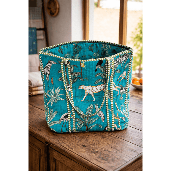Jungle Print Tote Bag for Women Large Cotton Shoulder Handbag with Double Handles Everyday Shopping Travel Carry Bag Durable Lightweight