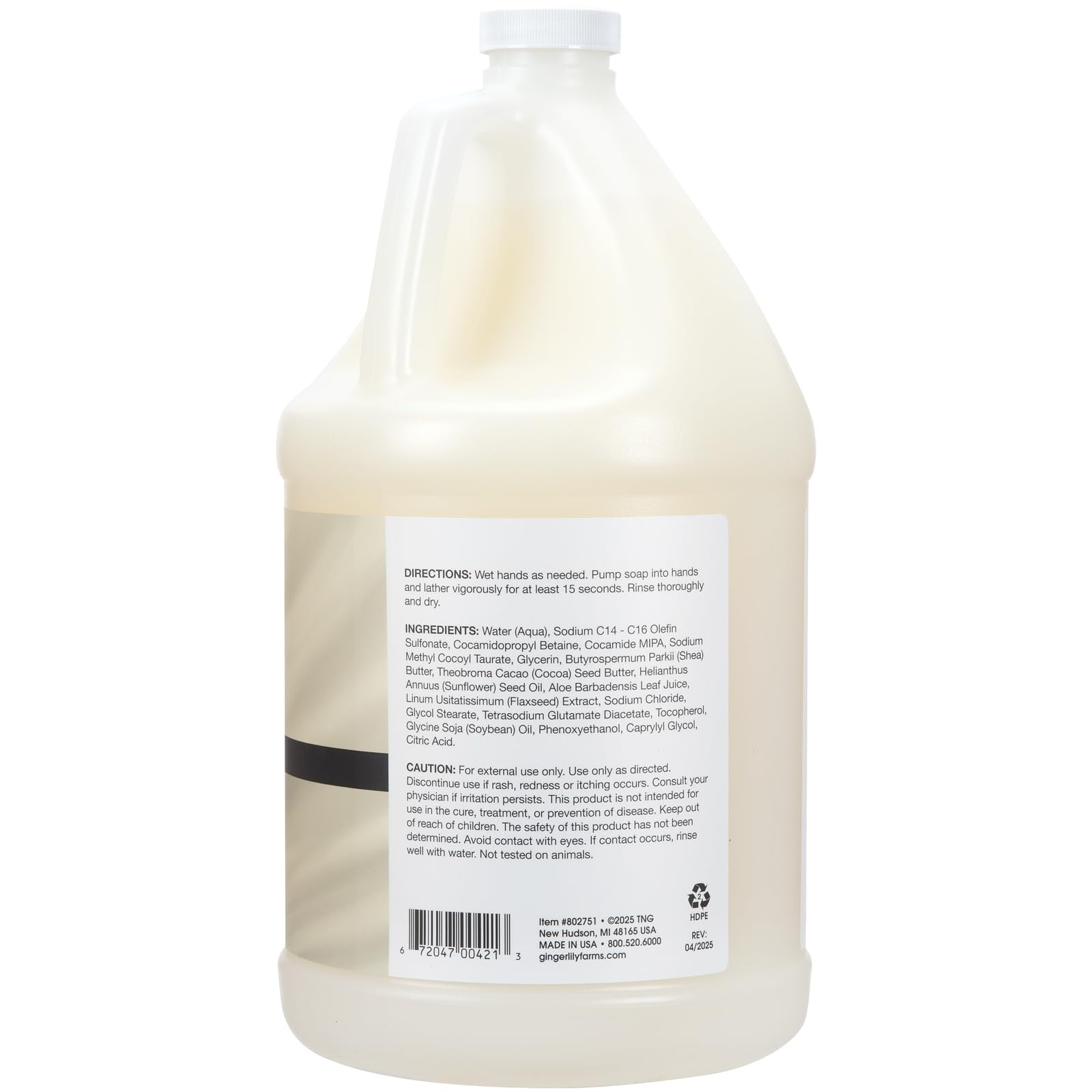 Ginger Lily Farms Botanicals Shea Indulgence Deep Hydration Liquid Hand Soap Refill, 100% Vegan & Cruelty-Free, Fragrance-Free, 1 Gallon (128 fl oz)