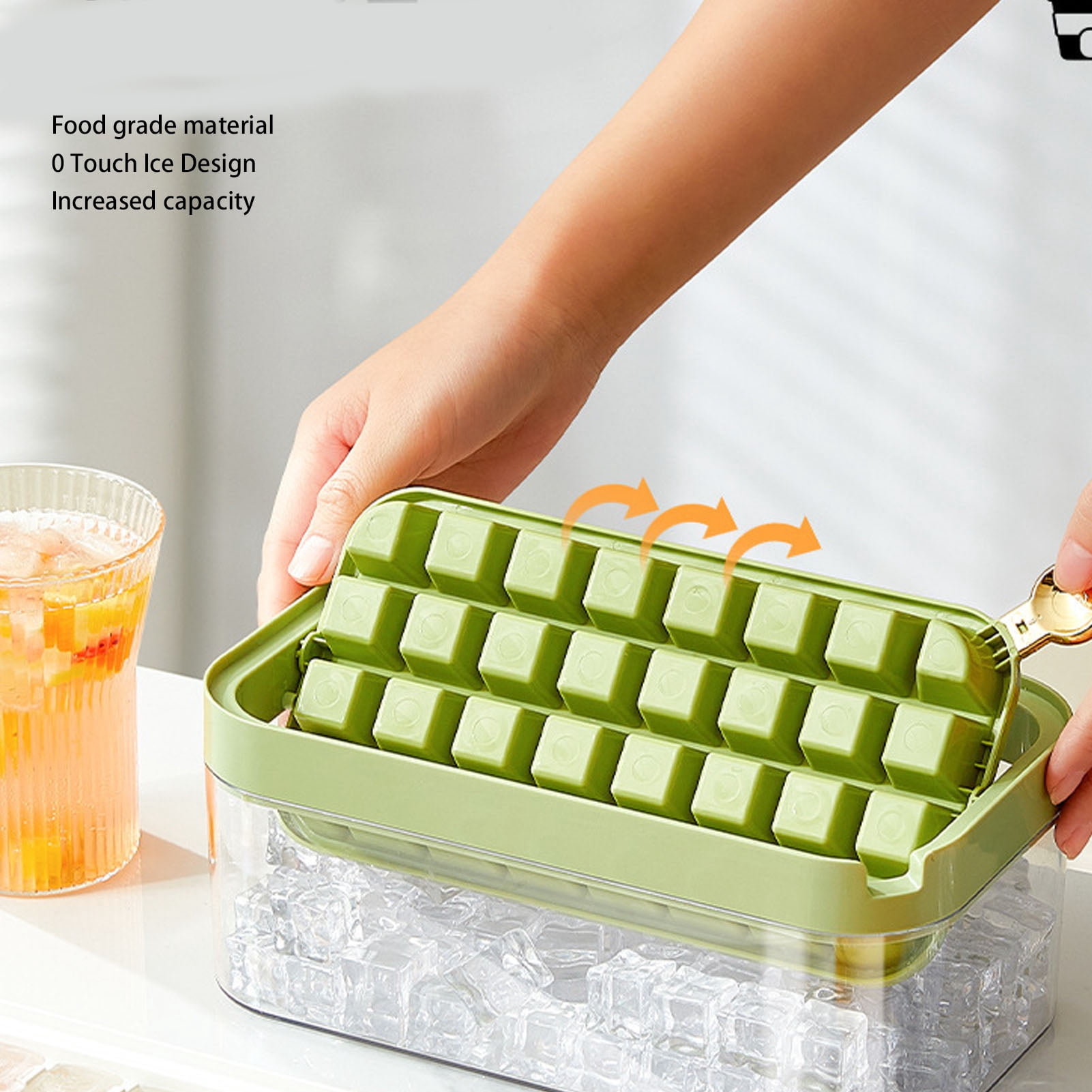 32-Cube Ice Tray Set with Lid & Scoop, Easy-Release Freezer Ice Maker - Green