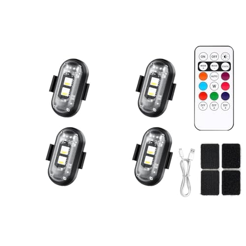 Wireless LED Lights for Car 8PCS with Remote Control,Wireless LED Strobe Lights 8 Colors USB Charge IP65 Waterproof Anti-Collision for Car Motorcycle Drone RC Aircraft Bike (4pcs)