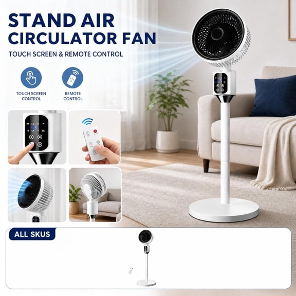 Air Circulator Fan, 31 Inch Standing Cooling Fan with Remote, Quiet Oscillating Floor Fan for Bedroom Home Office, 3 Speed Touch Desktop Pedestal Cooling Fan for Sleep and Daily