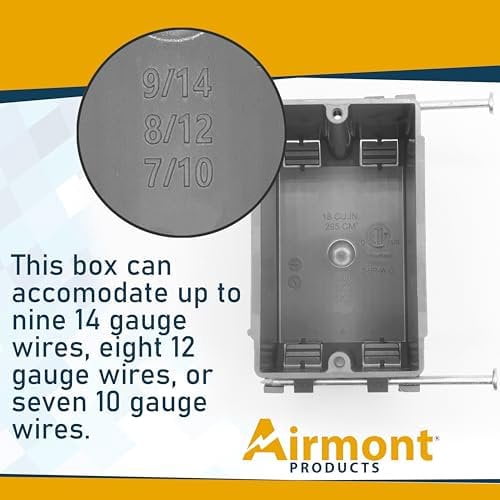 16 Pack Plastic Electrical Box, Grey Outlet Box, Single Gang New Work Junction Box, Captive Nails, 18 cu. Inches, Length 3.75'', Width 2.25'', Depth 2.875'', 2 Hour Fire Rated Electrical Outlet Box