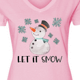 thumbnail image 4 of Inktastic Let It Snow Cute Snowman in Hat and Scarf Women's V-Neck T-Shirt, 4 of 5