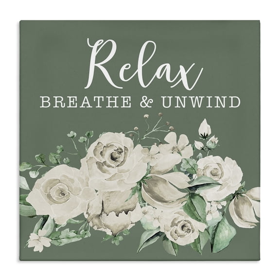 Stupell Industries Breathe & Unwind with Florals Bath & Laundry Painting Wrapped Canvas Art Print Wall Art, 17 x 17