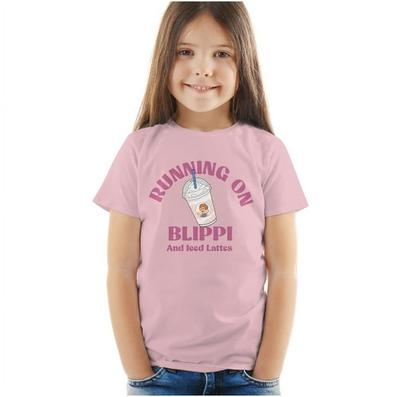 Blippi Running on Blippi and Iced Coffee Kids T Shirt (4) for Toddler Boys and Girls, Pink