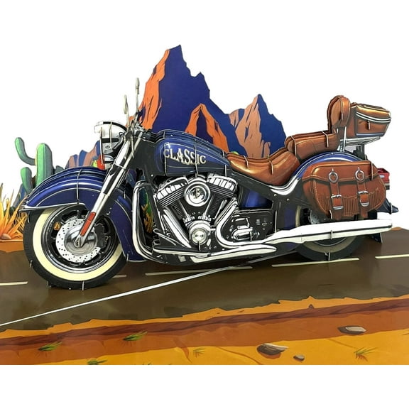 Motorcycle Father’s Day Card – 3D Pop-Up Birthday Card for Dad, Husband, or Grandfather – Classic Motorbike Greeting Card for Men