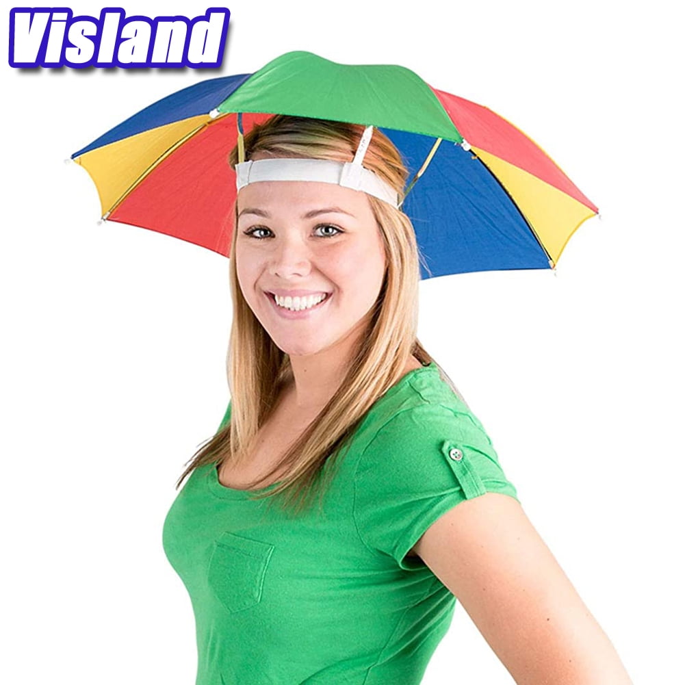 Visland Umbrella Hat for Kids Adults Outdoor Multicolor Head Umbrella Cap Rainbow Fishing Hats and Folding Waterproof Hands Free Party Beach Headwear