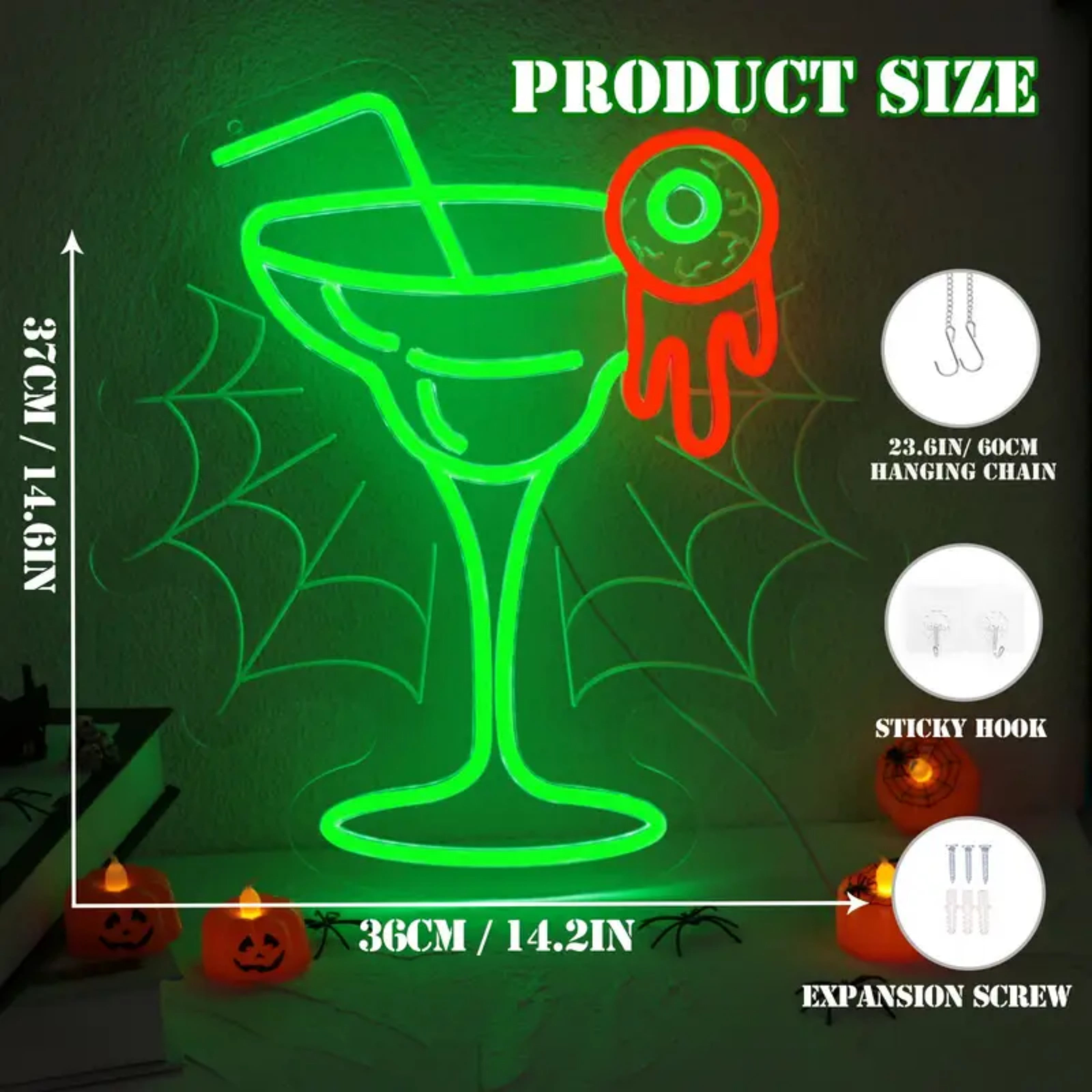 UPONRAY Spider Web Neon Signs, 14.2"*14.6" Dimmable & USB-Powered LED Neon Light, Stylish Wall Decor for Halloween Party, Home, Bar, Shop, Haunted House