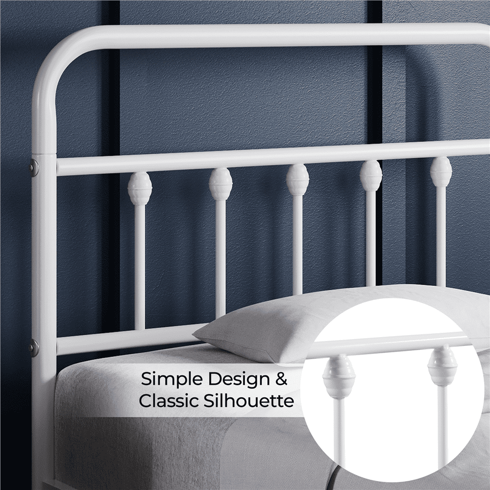 Fullfurnique Lit de plateforme métallique avec tête et pied de lit hauts pour adultes, Twin, Blanc