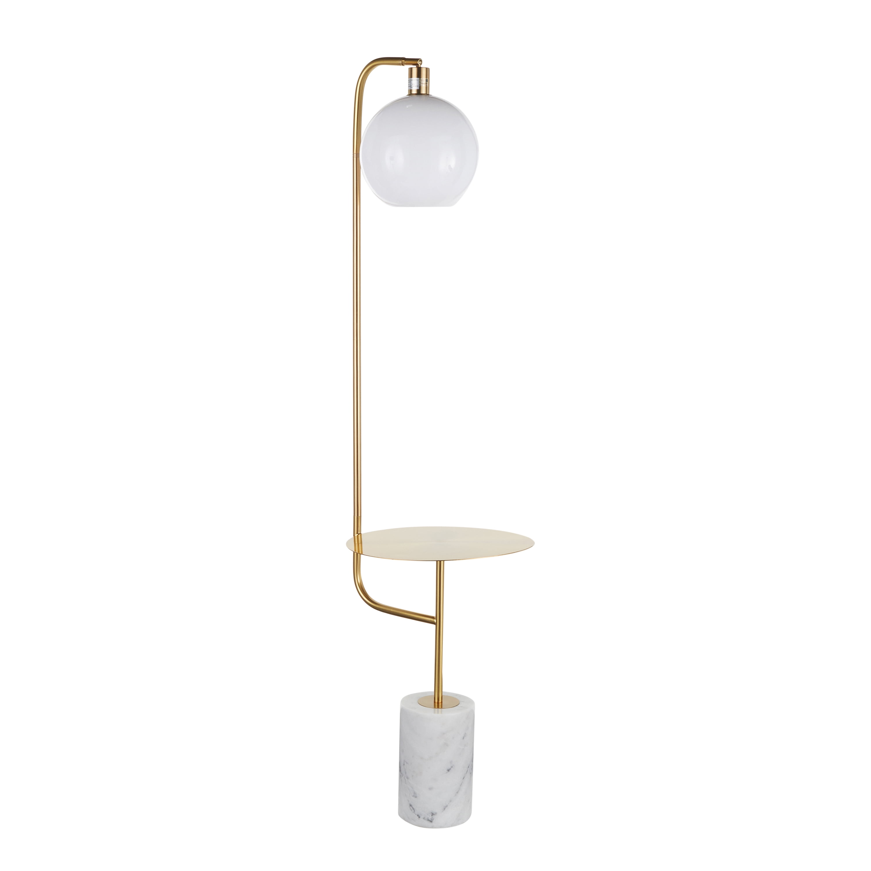 Floor Lamp with Gold Metal Side Table and White Marble Base