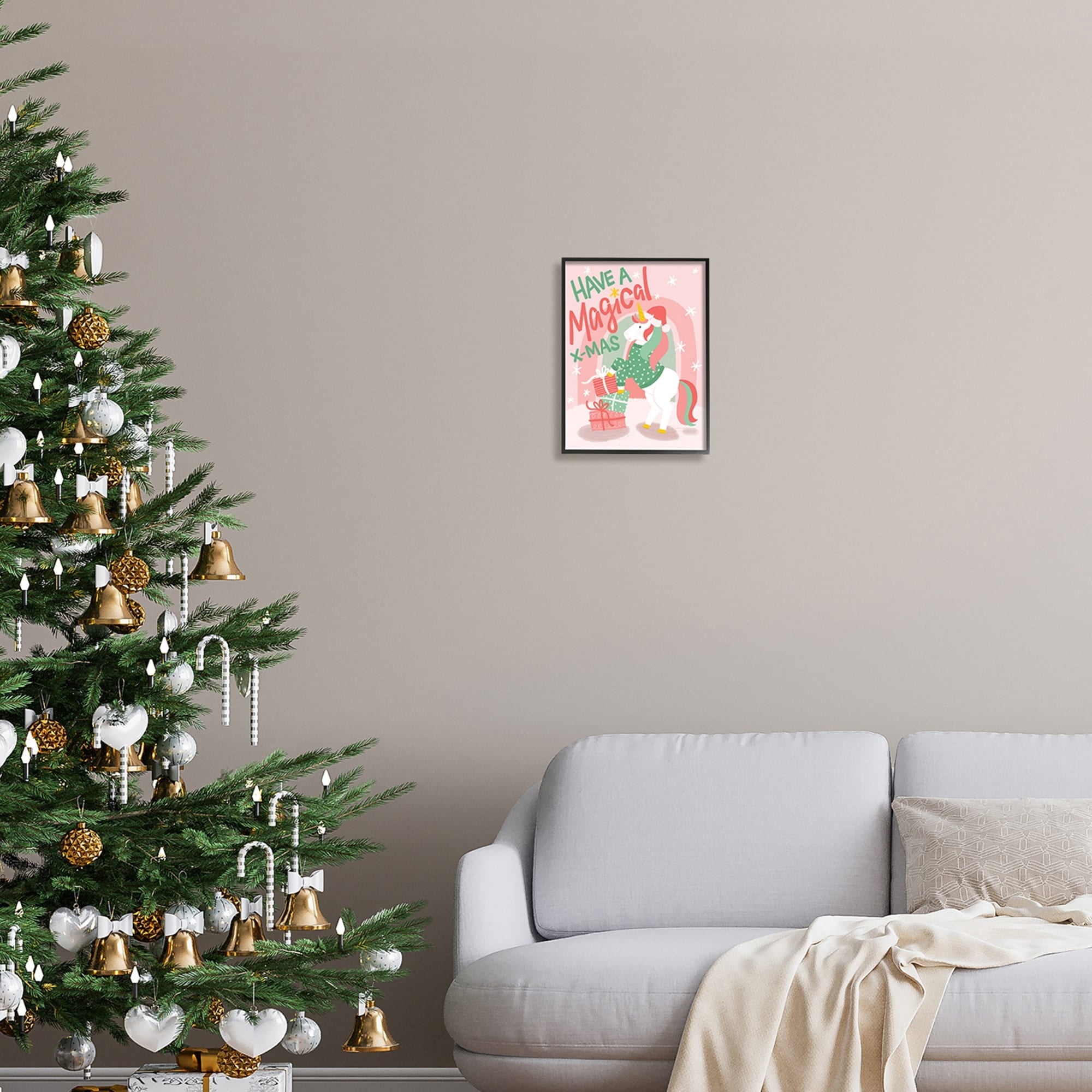 Magical X-Mas Pink Unicorn Rainbow Holiday Gifts Fairy Tales & Fantasy Graphic Art Framed Art Print Wall Art
