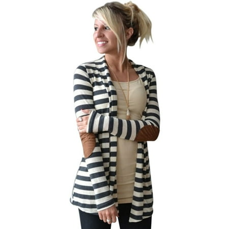 - Women Winter Long Sleeve Casual Stripe Pattern Lady Cotton Coat Cardigan